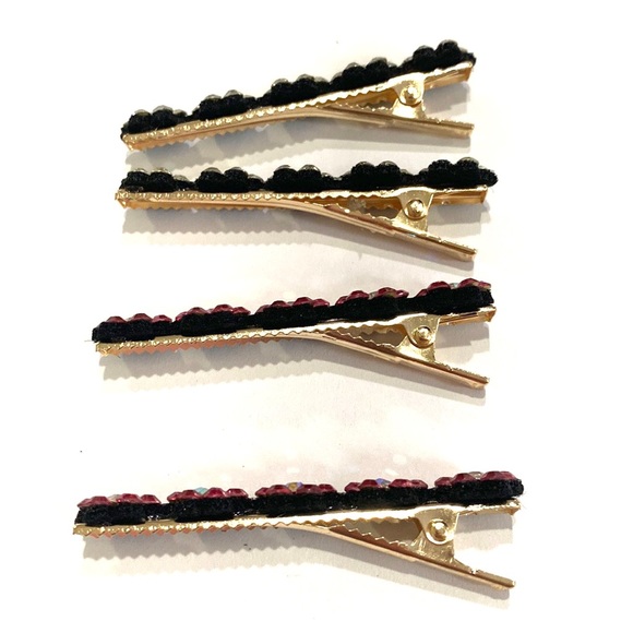 Hair Clips Clear And Pink Rhinestone Flowers Gold Tone Set Of 4 - Picture 3 of 4